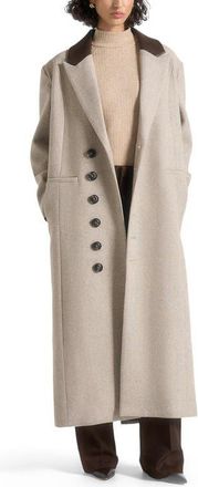Mani&egrave;re De Voir Anissa Herringbone Wool Oversized Coat with Leather Belt in Beige at Nordstrom, Size Small
