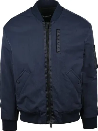 Dondup Structured Blue Bomber Jacket With Zip Closure And Ribbed Detailing