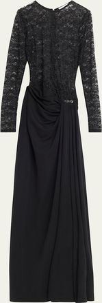 Ronny Kobo Amalyia Draped Mixed Media Column Gown