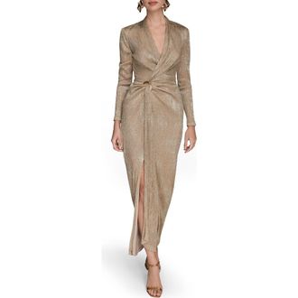 DKNY Metallic Side Slit Long Sleeve Gown in Gold at Nordstrom, Size 4