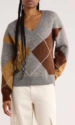 Blu Pepper Argyle V-Neck Pullover Sweater in Grey at Nordstrom Rack, Size Medium