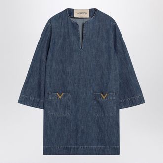 Valentino Garavani Denim-Minikleid mit V-Golddetails