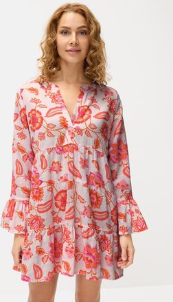 Lascana Longbluse LASCANA, Damen, Gr. 32/34, bunt (orange, pink bedruckt), Web, Obermaterial: 58% Viskose, 28% Baumwolle, 14% Leinen, bedruckt, figurumspielen