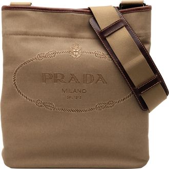 Prada Pre-owned Womens Canvas Canapa Logo Crossbody - Tan Textile - One Size