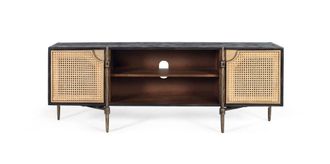 Giner&Colomer Mueble de tv de madera de mango con puertas de ca&ntilde;a y patas de bronce