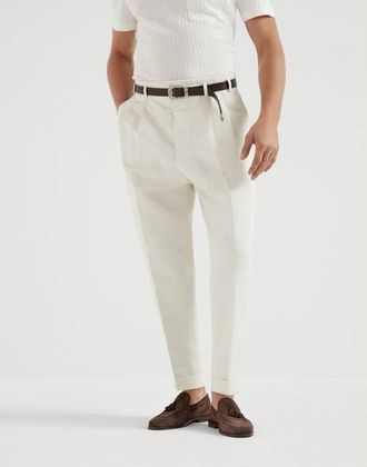 Brunello Cucinelli MenS Off White Linen Trousers, Size 44