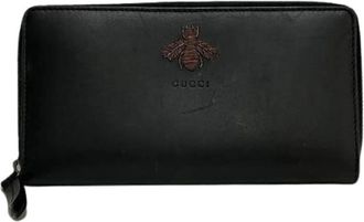 Gucci Pre-owned Animalier Leren Lange Portemonnee met Rits - Heren - Vintage Accessoires - Zwart - ONE Size - Leer - Vintage