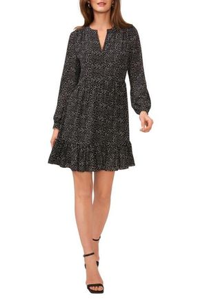Vince Camuto Print Long Sleeve Dress in Rich Black at Nordstrom, Size Medium