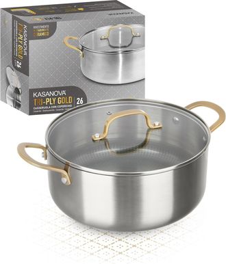 KASANOVA Casseruola 26 cm triplo strato Tri Ply - Gold con coperchio