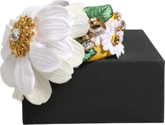 Dolce & Gabbana White Yellow Silk Blend Floral Crystals Diadem Womens Headband