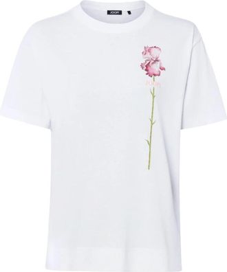 Joop T-shirt met bloemenaccent en logo-borduurwerk - Dames - T-shirts - Wit - XL - Katoen - Tops
