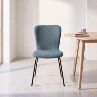 Maisons du monde Silla de tejido de poli&eacute;ster de chenilla azul con patas de acero negro