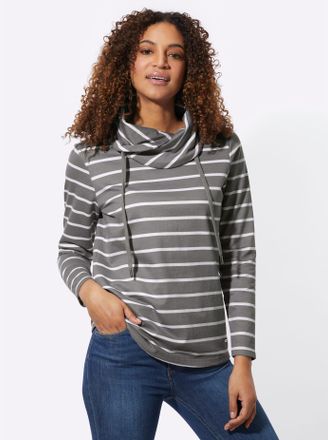 Casual Looks Sweatshirt CASUAL LOOKS, Damen, Gr. 36, grau (grau, wei&szlig;, geringelt), 100% Baumwolle, gemustert, gestreift, mehrfarbig, Sweatshirts Sweatshirt