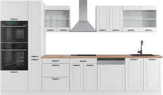 Vicco Mueble De Cocina R-line, Casa De Campo Blanca/blanca, 350 Cm Con Armario Alto, Et Roble, Vicco