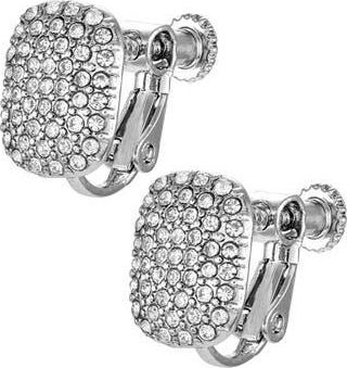 T Tahari Crystal Clip-On Button Earrings in Silver Tone at Nordstrom Rack