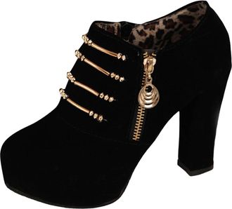 Generic Winter European Style Women Platform Ankle Boots with High Thick Heel and Side Zipper Design for Fashion Comfort (Black, 5)