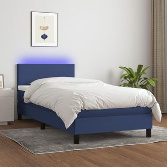 vidaXL Cama Box Spring Con Colch&oacute;n Y Led Tela Azul 80x200 Cm Vidaxl