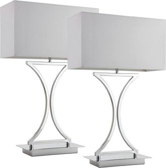 Loops 2 PACK Modern Table Lamp Light Chrome Metal & White Shade Square Desk Sideboard