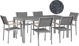 Beliani Conjunto De Comedor De Jard&iacute;n Gris Con Mesa 180 X 90 Cm De Granito Gris 6 Sillas De Rat&aacute;n Grosseto