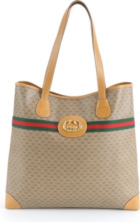 Gucci Sherry Line Beige Brown Leather Coated Canvas Shoulder Bag Tote Bag (Pre-Owned)