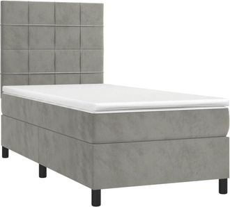 vidaXL Cama Box Spring Colch&oacute;n Y Led Terciopelo Gris Claro 90x200 Cm Vidaxl