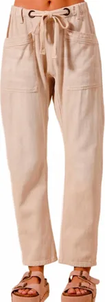 So Me Karina Drawsting Barrel Pants In Oatmeal