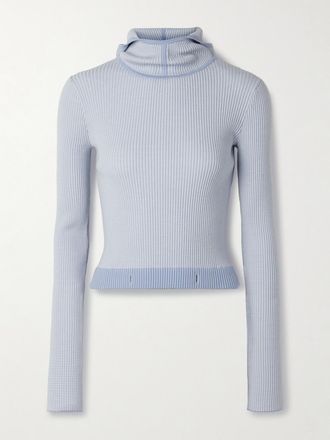 Guest In Residence Maglia Con Cappuccio In Misto Lana Merino A Coste E Righe Speed Skate - Blu