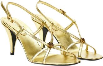 Versace Laminated Strappy Sandal in Gold Gold at Nordstrom, Size 38.5