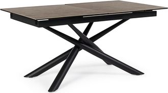 Konte Design Mesa de cerámica marrón, base de acero negro, extensible 160x90-220x90