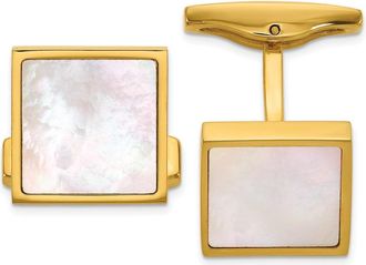 Diamond2Deal Stainless Steel Polished Yellow IP-plated with Mother of Pearl Inlay Cuff Links