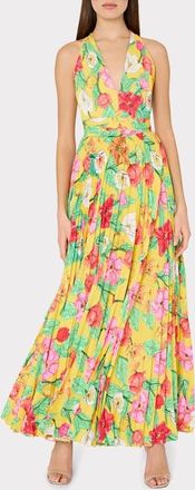 Milly Oria Tulip Rosette Pleated Maxi Dress in Yellow Multi at Nordstrom, Size 6