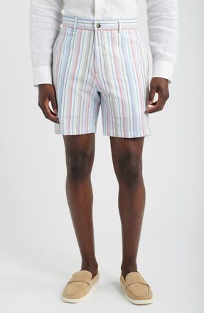Berle Multi Stripe Flat Front Seersucker Shorts in White at Nordstrom, Size 40