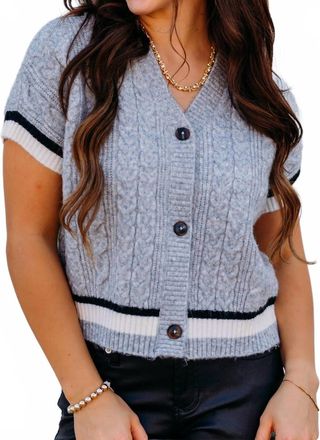 Design History V-Neck Short Sleeve Button Front Top In Airstream