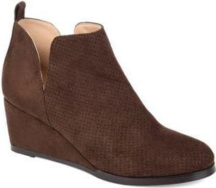 Journee Collection Mylee Perforated Wedge Bootie in Brown at Nordstrom Rack, Size 7.5