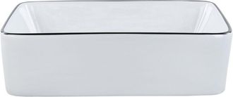 Beliani Lavabo Sobre Encimera Ba&ntilde;o Cl&aacute;sico Cer&aacute;mica Brillante Blanco Con Borde Negro Rectangular 49 X 38 Cm Xert