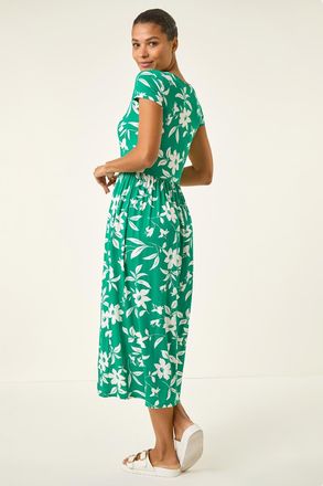 Roman Floral Print Pocket Midi Dress