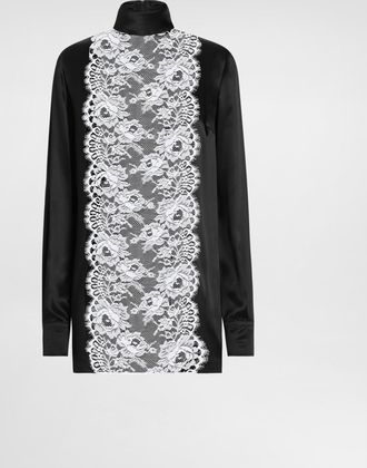 Dolce & Gabbana Satin Sack Top With Lace Shirt Front - Woman Shirts And Tops Black Silk 38