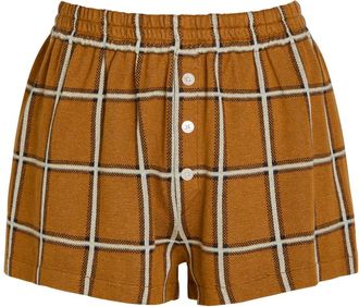 Guest In Residence Picnic Plaid Silk and Linen-blend Shorts - Brown - S (UK8-10 / S)