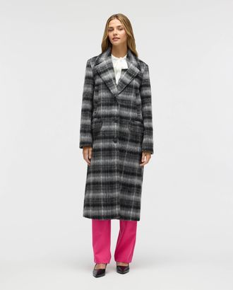 NVLT Womens Brushed Plaid Wool Blend Boyfriend Coat