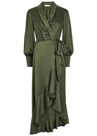 Zimmermann Silk-satin Midi Wrap Dress - Green Dark - 00 (UK 6 / XS)