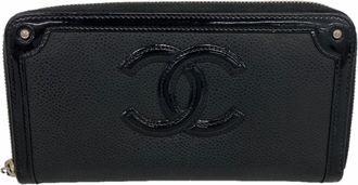 Chanel Black Leather Long Wallet (Bi-Fold) (Pre-Owned)