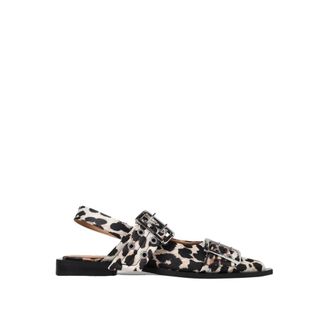 Ganni Ballerinas, female, Brown, Size: 6 US Leopard Print Buckle Flat Sandals