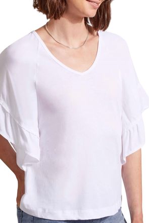 Tribal V-Neck Raglan Combo Sleeve Top In White