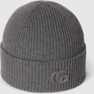 Gucci Cashmere Hat With Patch, Size Medium