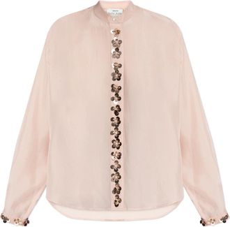 Forte_Forte Shirt met glinsterende applicaties - Dames - Overhemden - Roze - M - Pailletten - Overhemden