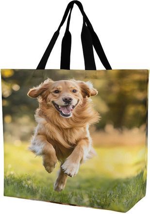 Generic Happy Retriever Dog Tote Bag Reusable Grocery Shopping Bags Large Travel One Shoulder Handbag for Picnic Work