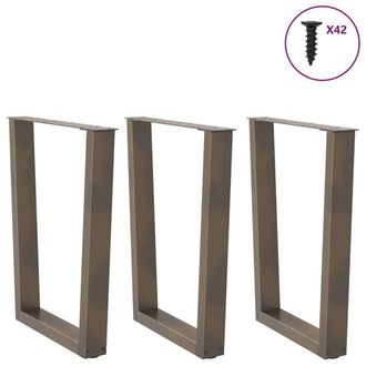 Berkfield Home Modern Dining Table Legs V-Shape 3 pcs Natural Steel 70x(72-73.3) in Brown
