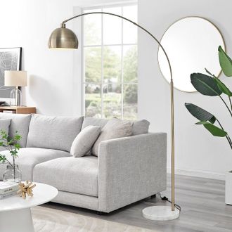 Furniturebox Holden Energy Efficient Metal Floor Arc Standing Lamp Light With Marble Base (Including Bulb) in Gold