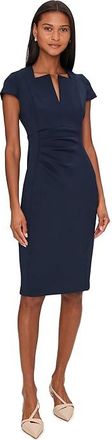 Calvin Klein Cap Sleeve Asymmetrical Neck Crepe Sheath Womens Dress Indigo : 14, Polyester/Spandex