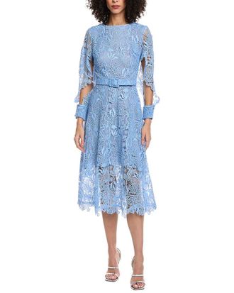 Oscar De La Renta Bellflower Guipure Silk-Lined Midi Dress